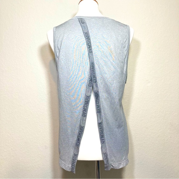 GYMSHARK Silver Gray Athletic Work Out Tank Top with Cross Over Back Size Small - Picture 6 of 10